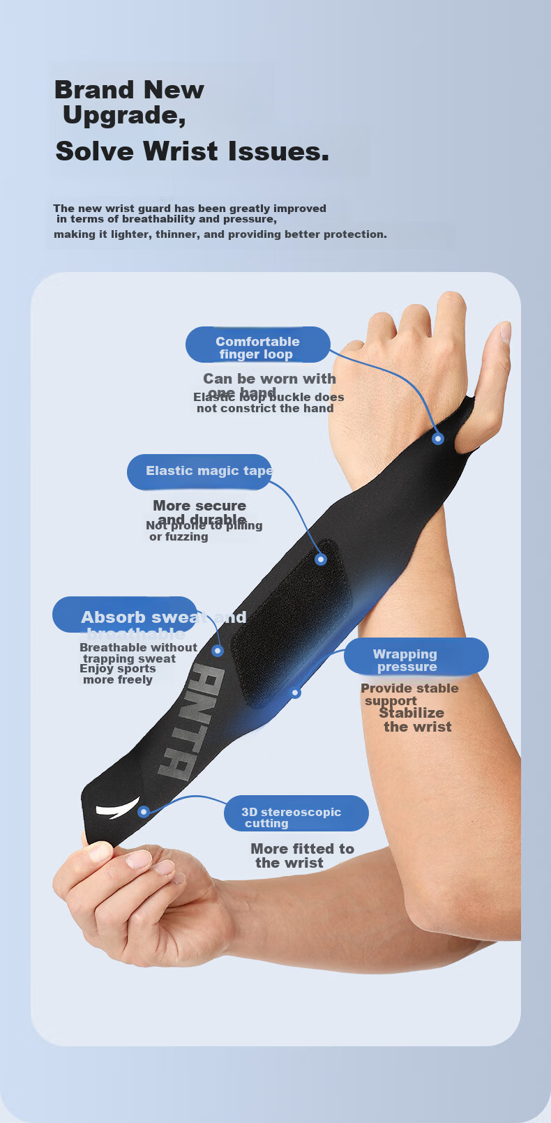 ANTA Sports Wristband for Men And Women, TFCC Tendonitis Fitness Badminton Sprain Compression Wrap Sleeve, Black Single Piece 4