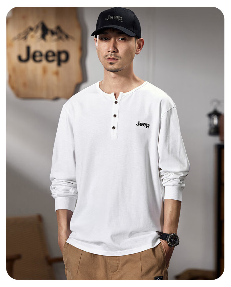 JEEP Men's Long-Sleeve T-Shirt, Spring And Autumn 2026, Pure Cotton Pullover Top, Simple And Comfortable Undershirt, Men's Clothing 2
