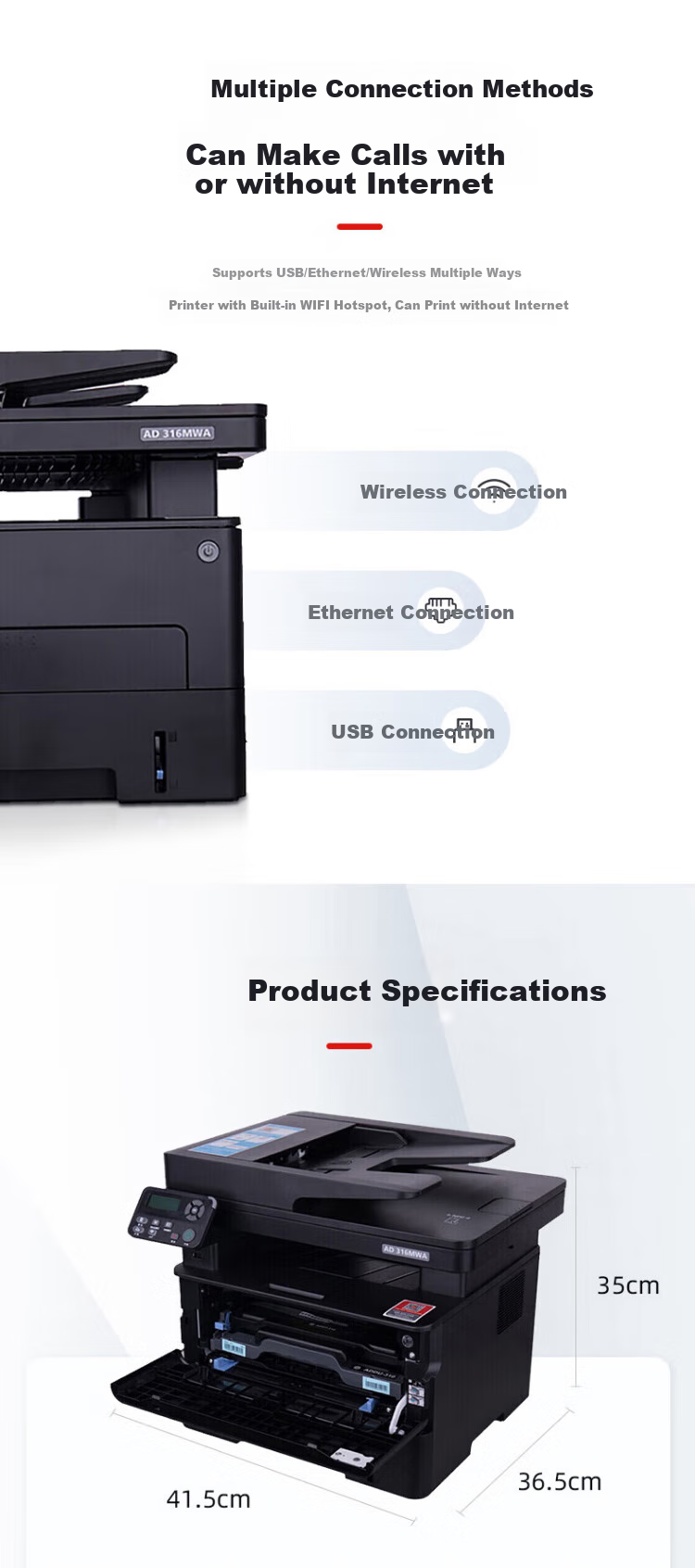 AURORA AD316MWA A4 Black And White Automatic Duplex Laser Printer for Office And Home Use, High-Volume Continuous Printing, Copying, Scanning All-In Machine with Wireless WiFi 2