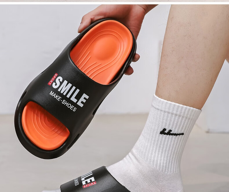 Huameijianbu Men's Sports Slippers, Quiet Non-Slip Indoor Thick-Soled Outdoor Sandals HM2439 Black And Orange Size 44-45 26