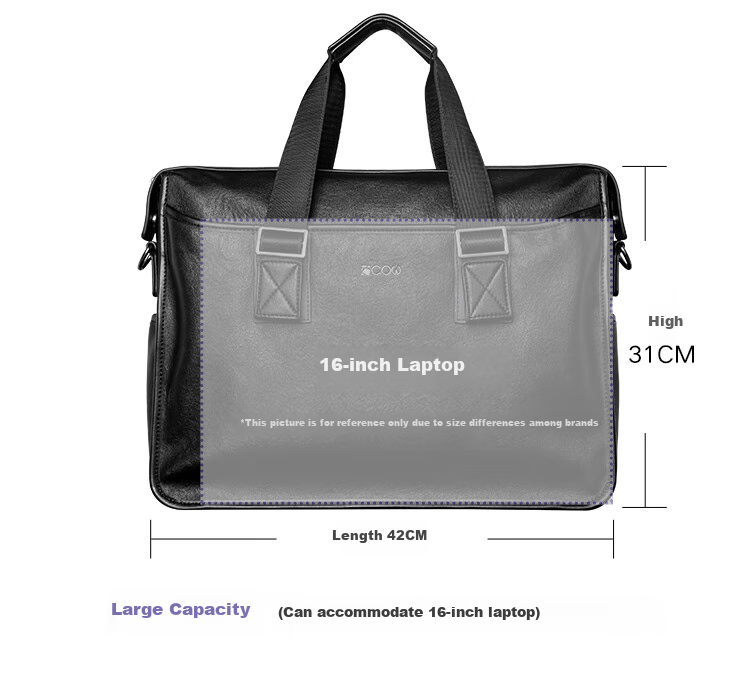 COW Briefcase, Men's Business Casual Handbag, Large Capacity, Durable, Men's Bag, Business Laptop Bag, 8628 Black 9