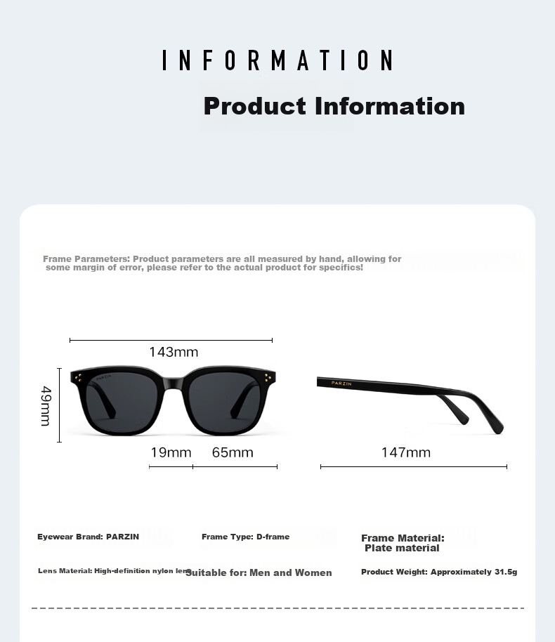 PARZIN Sunglasses, Unisex Fashion D-Type Frame Glasses, Sun Protection Driving Trendy Sunglasses PZ7771 10