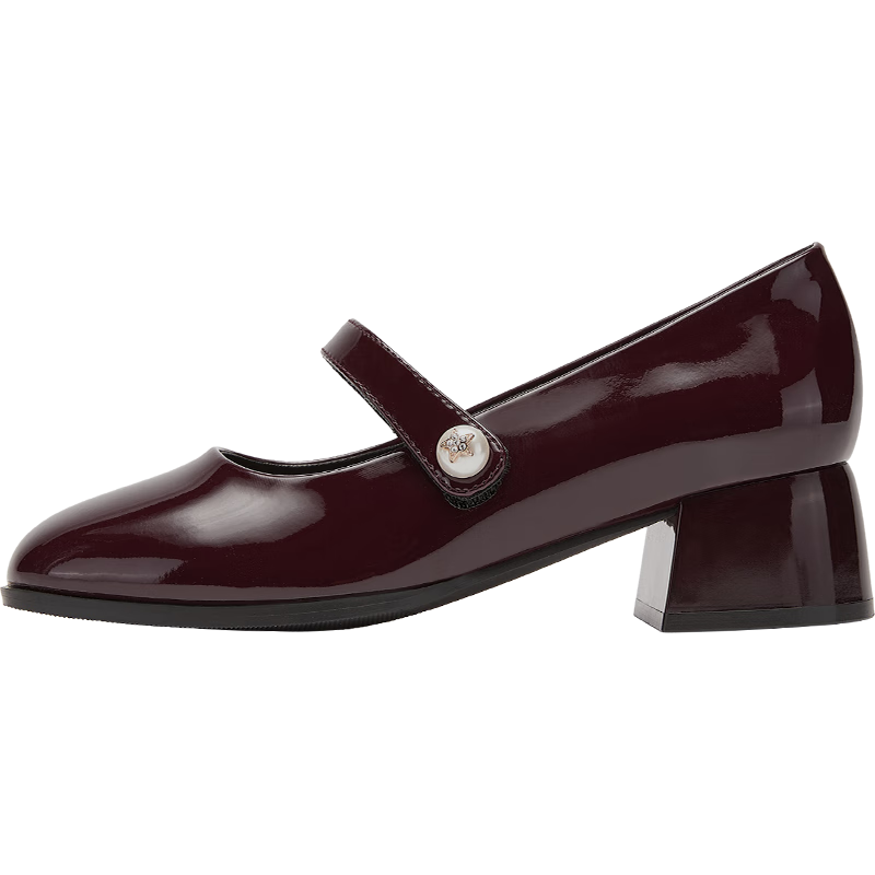 DAPHNE Mary Jane Shoes for Women, Spring 2025 New Chinese-Style High Heels Leather Shoes, Red, Size 40