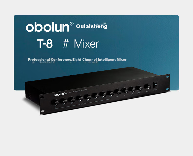 Oulaisheng (Obolun) T-8 Professional 8-Channel Mixer + 48V Phantom Power Microphone Preamp 2