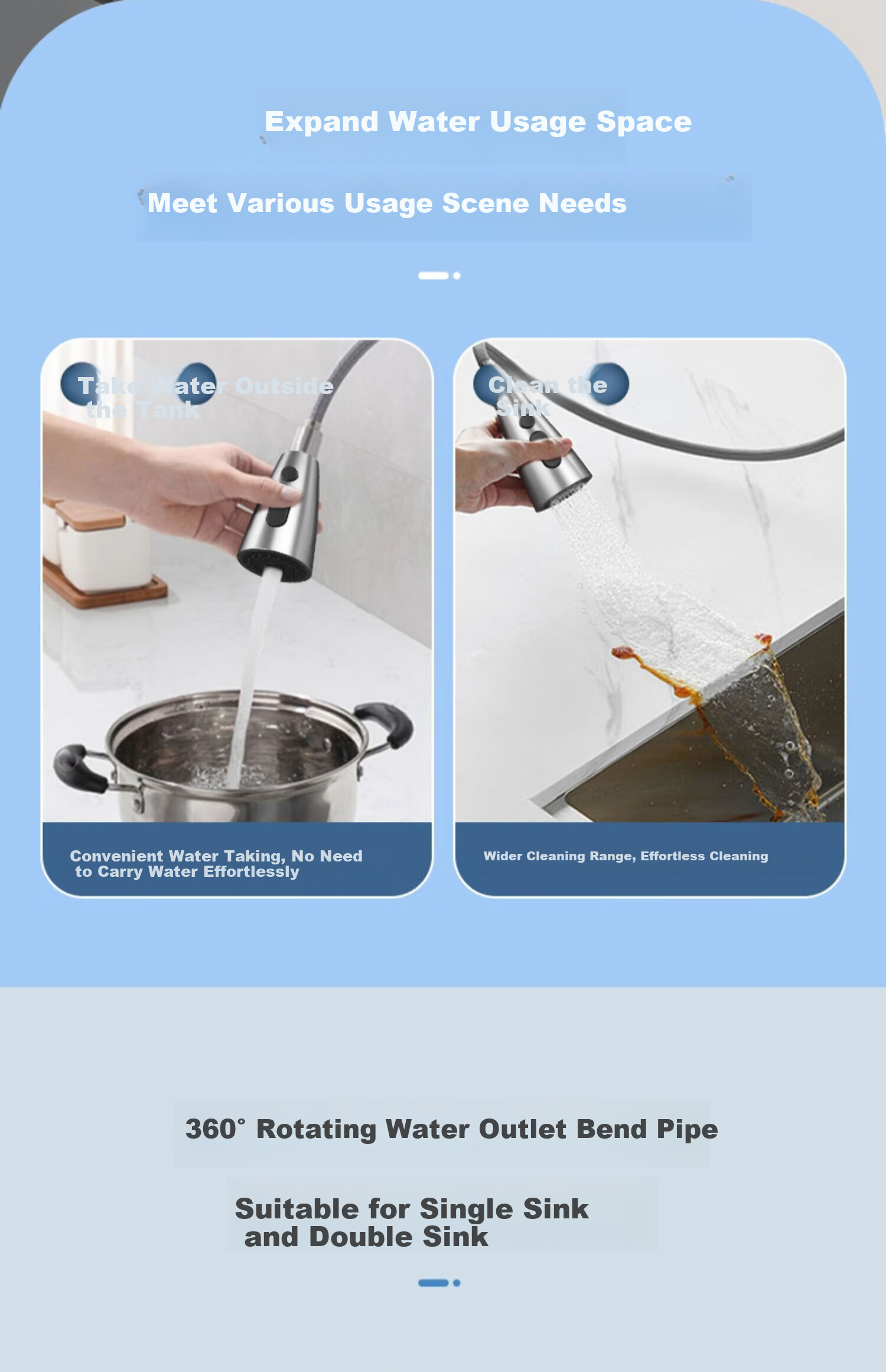 ARROW Kitchen Faucet, 360° Swivel Pull-Out Hot And Cold Water, Extendable Rotating Vegetable Washing Stainless Steel Kitchen Tap 8
