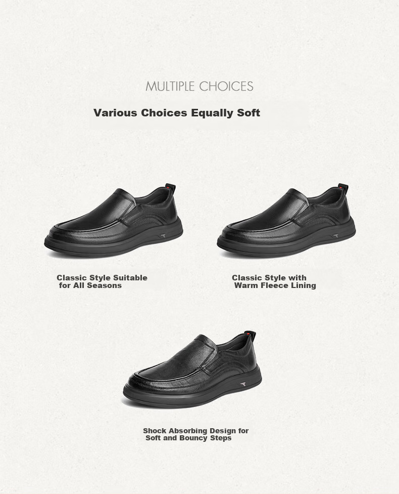 Belle Slip-On Casual Leather Shoes for Men, Fleece-Lined Warm Cowhide Leather Shock-Absorbing Business Shoes A1010 Black-Fleece Lining Size 39 2