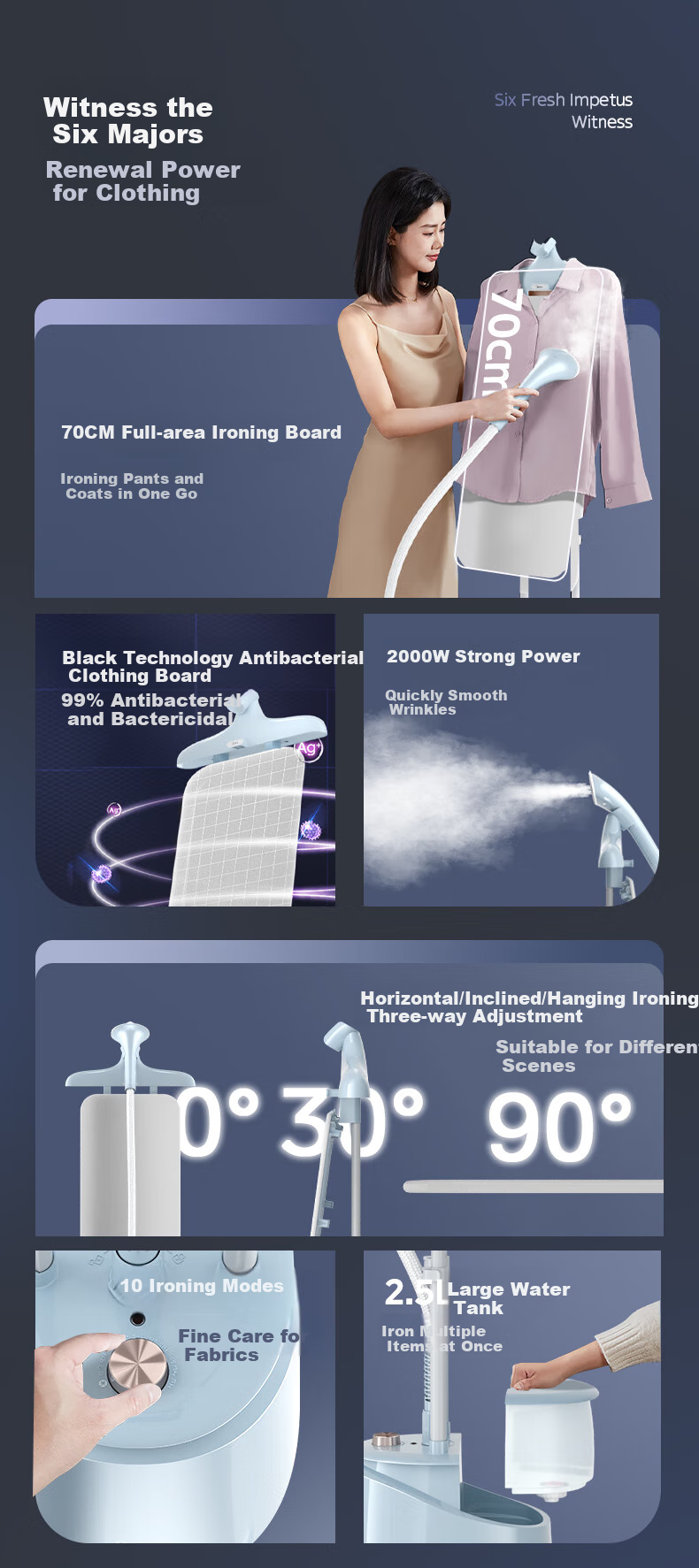 Midea [Silver Ion Antibacterial Board] Upright Garment Steamer, 40g/min High Steam Output, Home Clothes Ironing Tool, Professional Use for Clothing Stores, YGD25Q1 2