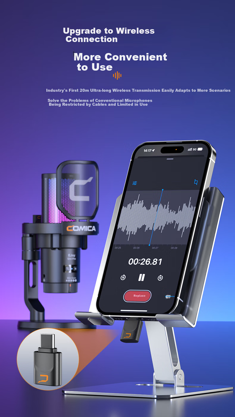 COMICA Enjoying Listening UniPro (D) Professional Studio-Grade Wireless RGB Colorful Desktop Heart-Shaped Condenser Microphone with Desktop Stand, White 3