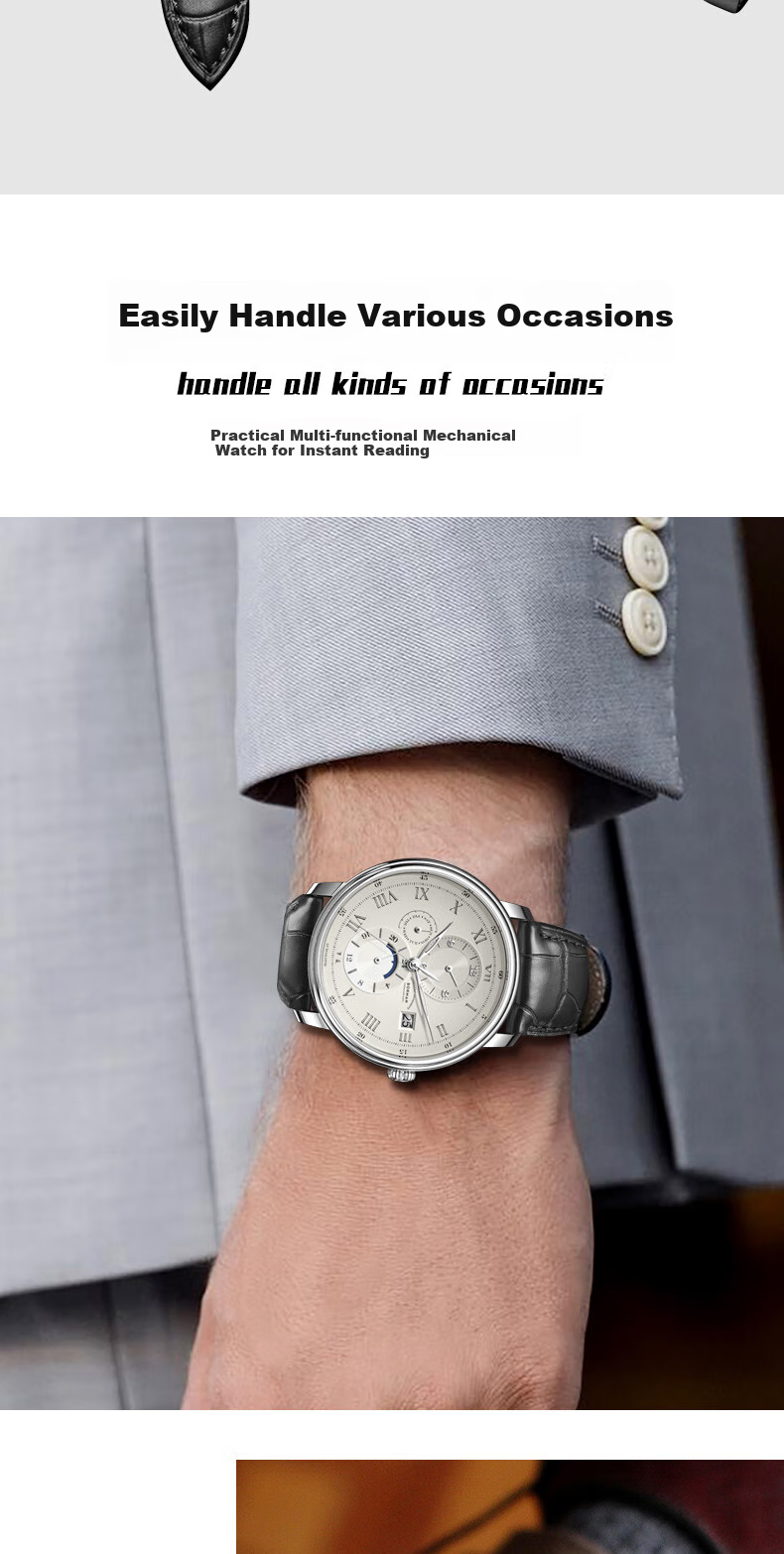BORMAN Bauhaus Men's Mechanical Watch, Fully Automatic, Water-Resistant 3801, Silver Hands, Apricot Dial, Steel Strap 7