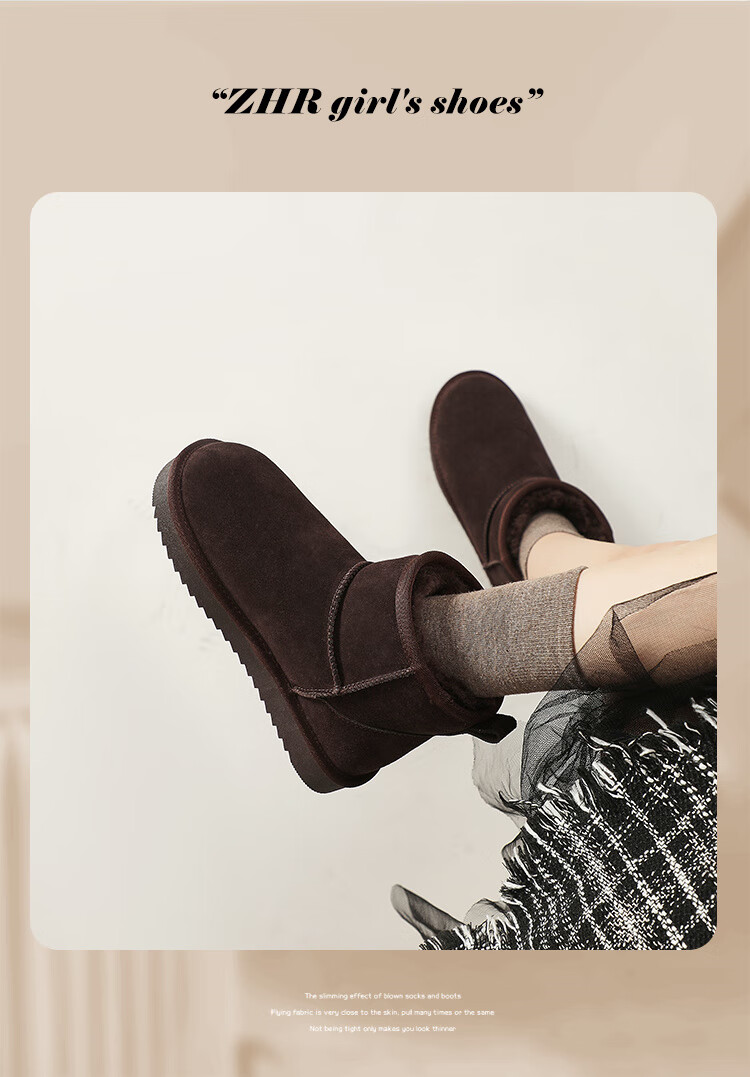 ZHR Snow Boots for Women, 2025 New Style, Fleece-Lined Warm Boots, Genuine Leather Waterproof Short Boots, Cotton Shoes for Women, Coffee Color, Size 35 13