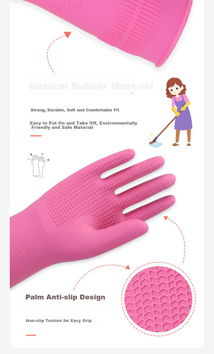 Kelinlai Natural Rubber Gloves, Medium Size M, Green Long Style, Imported from Vietnam, Non-Slip, for Cleaning, Household Chores, Kitchen And Food Use 6