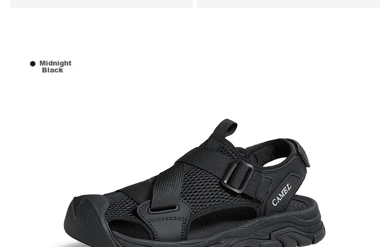 CAMEL Outdoor Casual Velcro Closed-Toe Perforated Beach Sports Sandals for Men G14M076677 Night Black Size 41 23