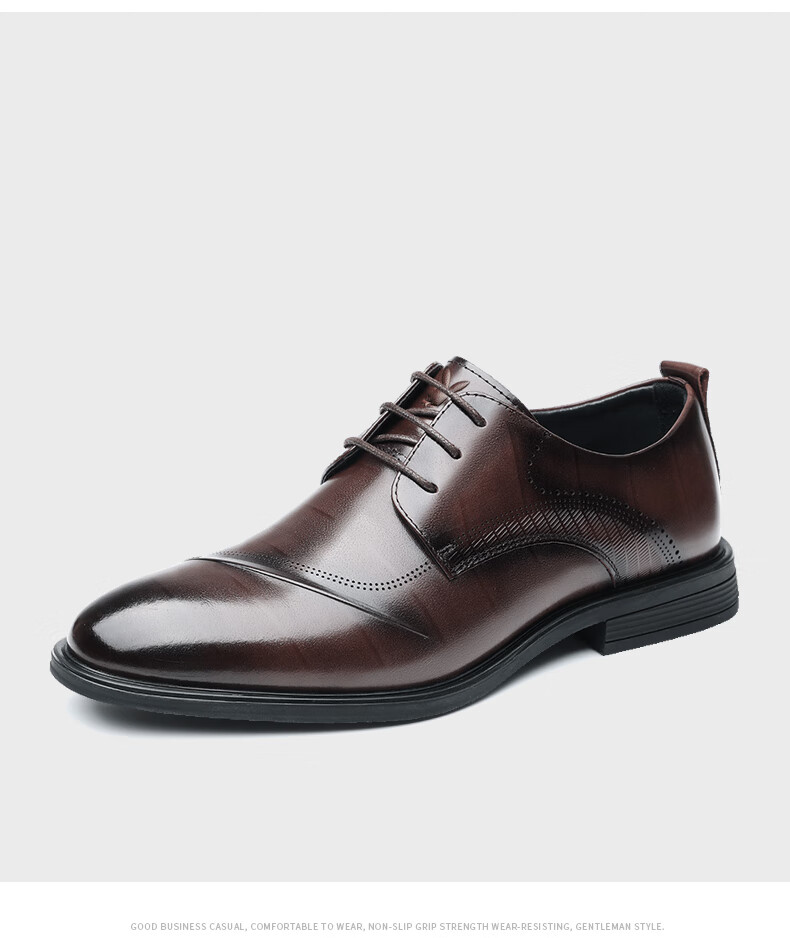 PLAYBOY Men's Leather Shoes, British Trendy Pointed Toe Lace-Up Formal Business Shoes, Groom Wedding Shoes, Black, Size 42 7