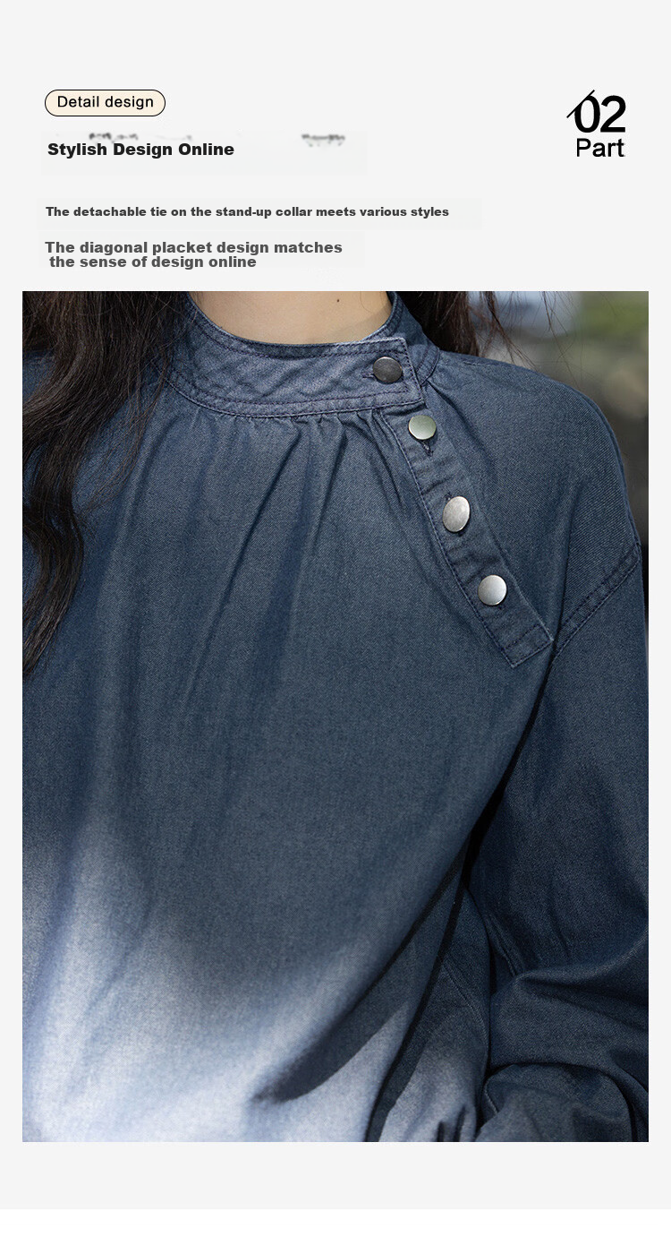 Dme [Strap Stand-Collar Shirt], Autumn Elegant Deep Blue Slanted Doorway Collar Niche Design Blouse for Wome 5