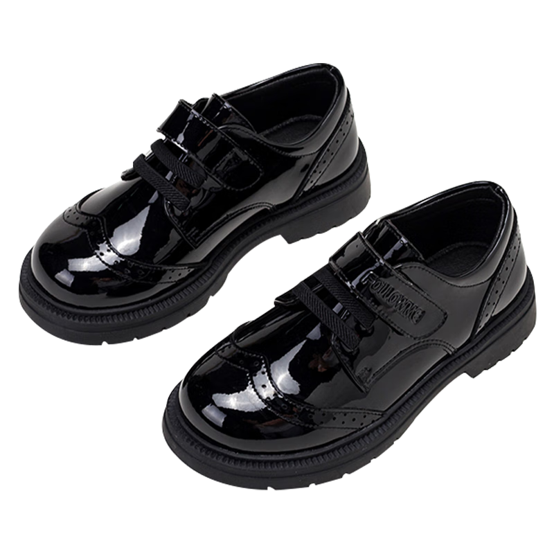 Fulomi Boys' Leather Shoes Spring Autumn School Comfortable Soft Sole Performance Shoes Black British Style Kids Shoes Black Size 35