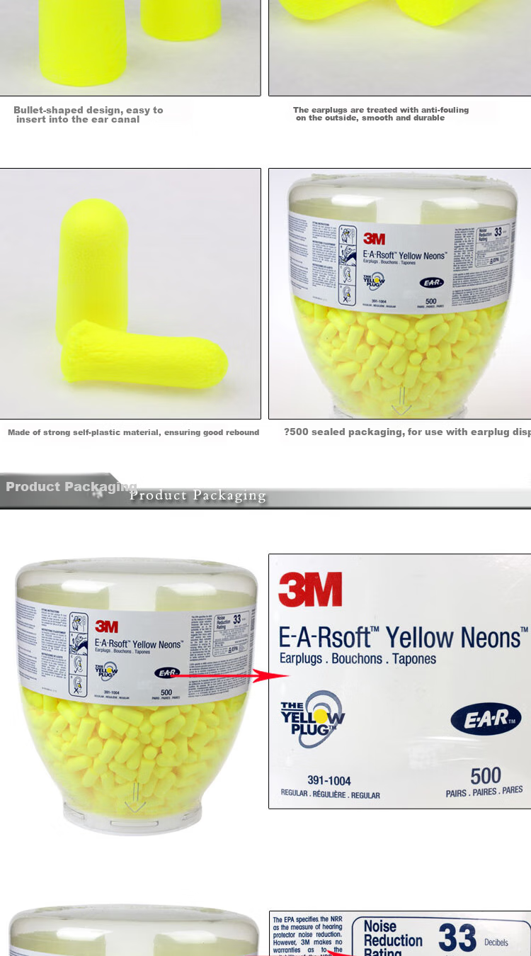 3M 391-1004 Noise-Cancelling Bullet-Shaped Earplugs, High Noise Reduction, Compatible with Earplug Distributor, 500 Pairs/bottle 4