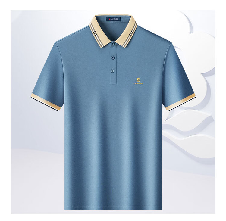 MONTAGUT Polo Shirt Short Sleeve for Men, Summer High-End Collared Cool Silk Breathable T-Shirt Half Sleeve, Misty Blue, 3XL/56 7