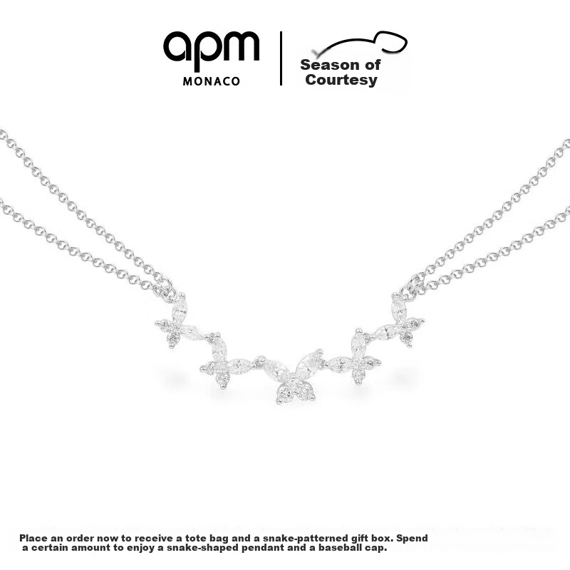 APM Monaco Double-Layer Butterfly Necklace Sweater Chain for Women, Adjustable Collarbone Chain, Gift for Girlfriend Or Wife