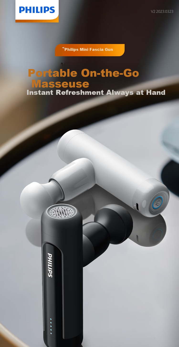 PHILIPS Mini Massage Gun Portable Deep Muscle Relaxation Massager for Waist, Back, Shoulder, Neck And Full Body 3105G White Birthday Gift for Girlfriend Or Best Friend 1