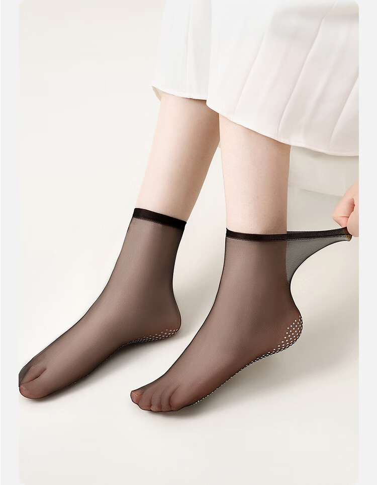 LangSha Silk Stockings for Women, Silicone Non-Slip Summer Thin Trendy Crystal Stockings, Summer Foot-Transparent Short Socks Mid-Calf Socks, Black Size 15 9