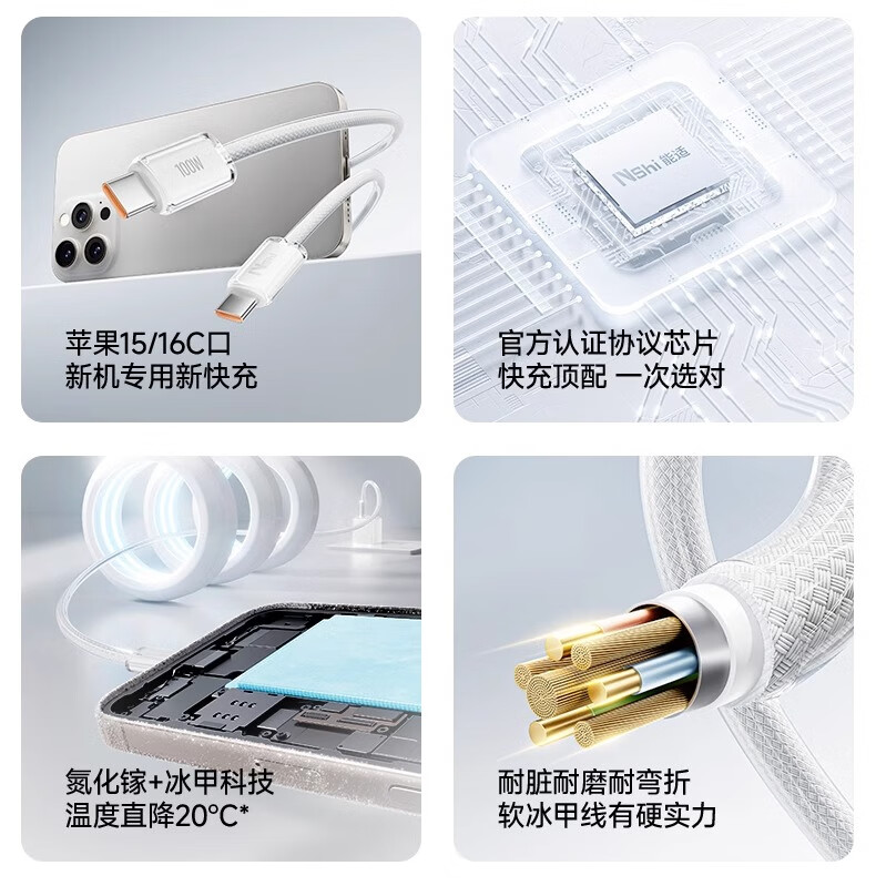 Nengshi Apple 15/16 Charging Cable, Dual-Head Type-C Fast Charging Data Cable, IPhone 16/15 Pro Max Mobile USB-C Car Fast Charging Cable, 1 Meter 3