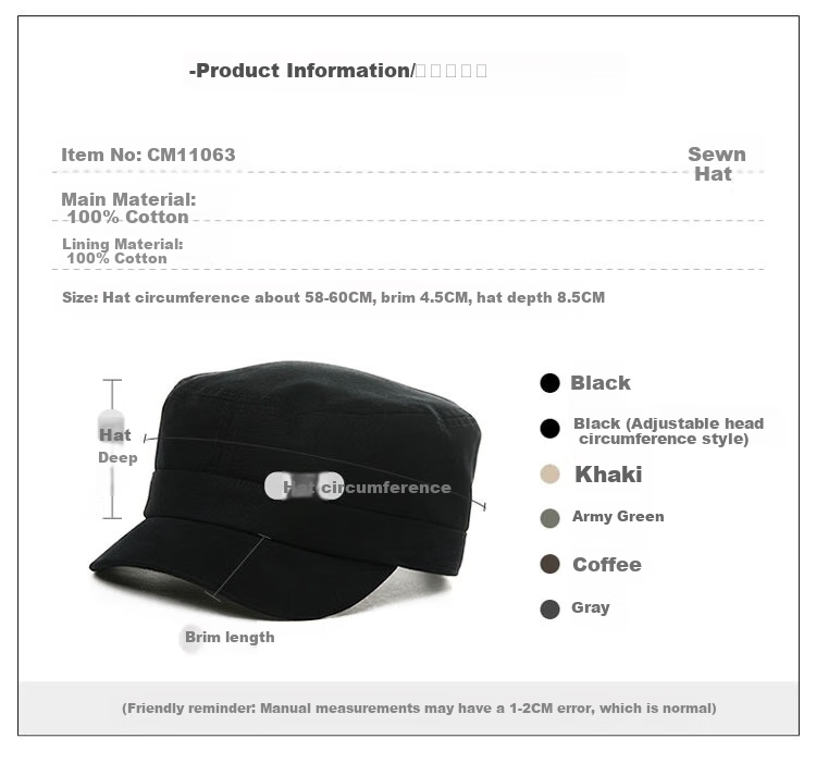 FANCET Men's Summer Baseball Cap, Large Head Circumference, Korean Style Flat Top Military Hat, Casual Short Brim All-Cotton Cap 8