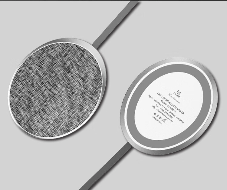 ESCASE Wireless Phone Charger Desktop Charging Pad Base 10W Compatible with Apple IPhone 16/15/14/13 Pro Max/Earphones Huawei Fabric Oval F20 Gray 1
