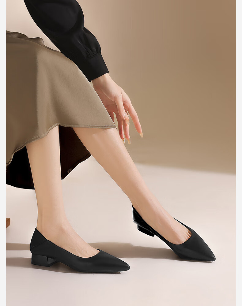 HLA Women's Single Shoes, Comfortable for Commuting, Chunky Heel, Non-Slip Pointed Toe Leather Shoes for Women HDADXW1CCS006, Black, Size 37 5