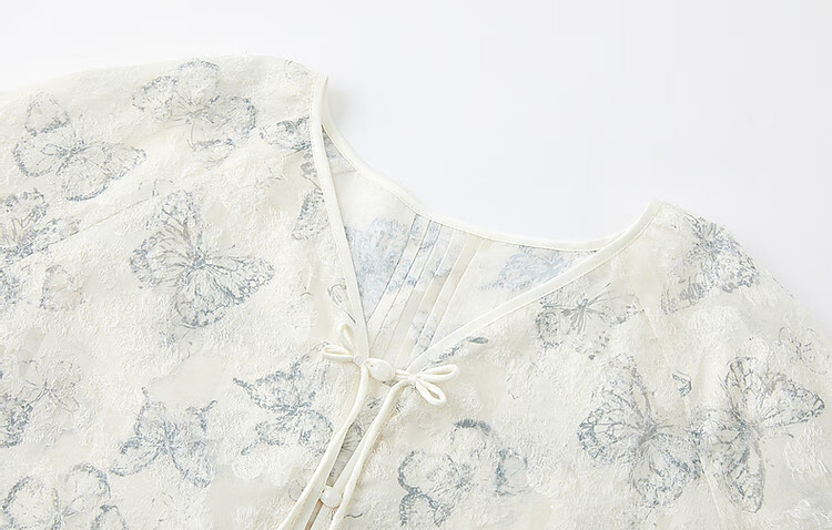 Dme [Mystical Romanticism] Spring And Autumn Style New Chinese Butterfly Clip Flower Shirt Tassel Button-Up Blouse 6