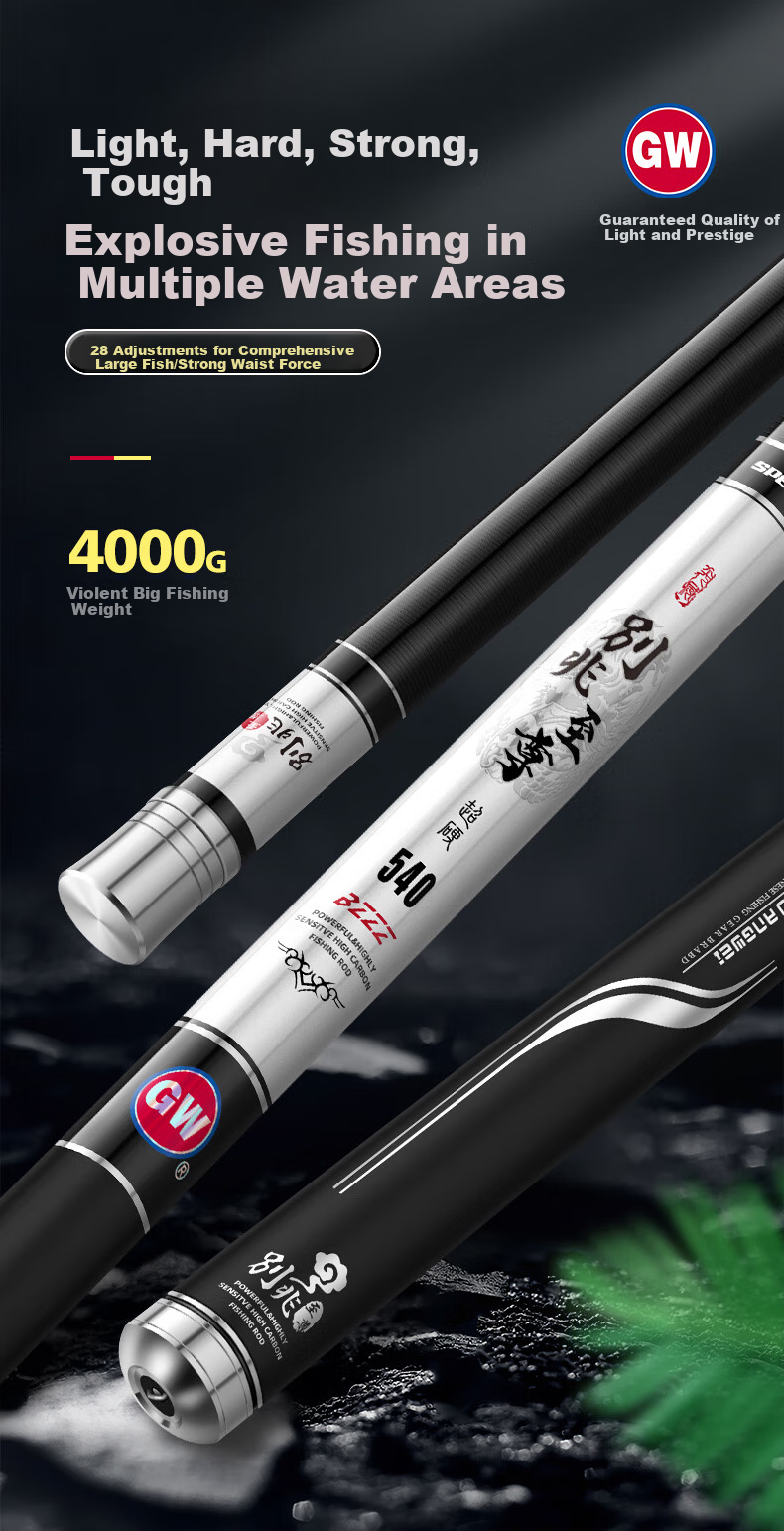 GW Biezhuo Zizun 3.6-Meter 28-Tune Comprehensive Big Fish Rod, Carbon Fiber Pole, Ultra-Light Carp Fishing Rod, Lake And Reservoir Big Fish Rod 1