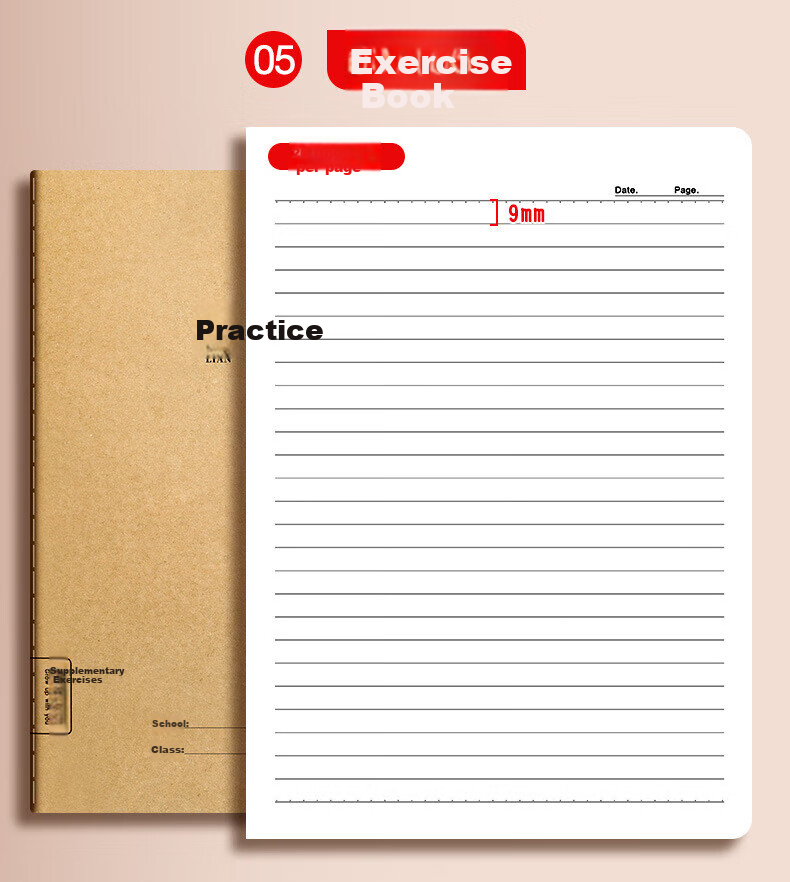 BOJIAO Elementary School Student Exercise Notebook, 16K Homework Book, Composition Notebook, Subject Note Pad, Middle School Practice Book, Kraft Paper Large-Sized Thread-Bound Notebook, Mathematics Book (Pack of 5) 7