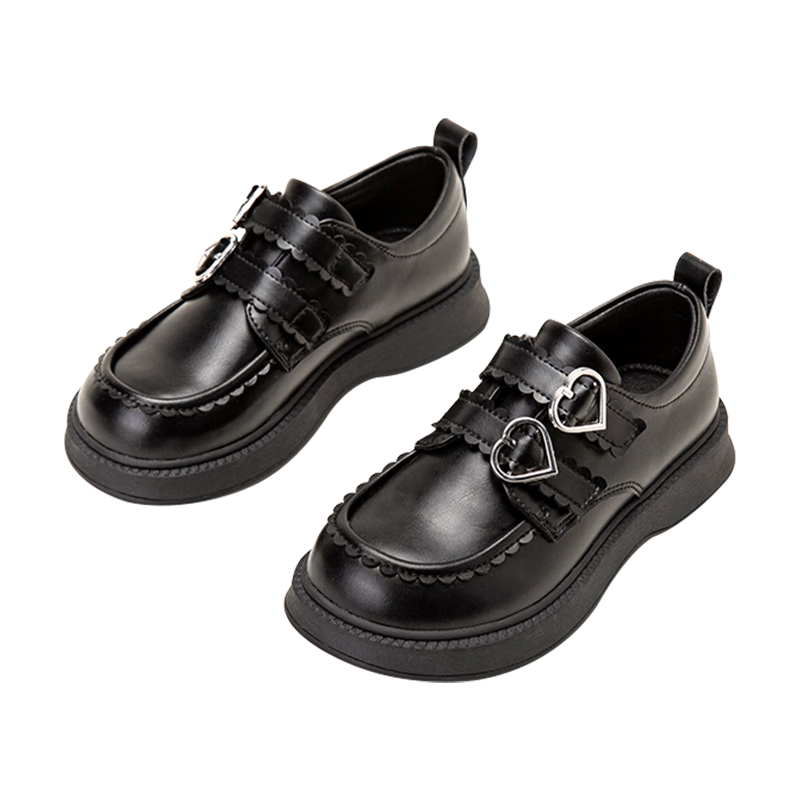 Follow Me Girls' Leather Shoes, Spring And Autumn Soft-Soled Versatile School Performance Shoes for Little Girls, Children's Flats, Black, Size 34