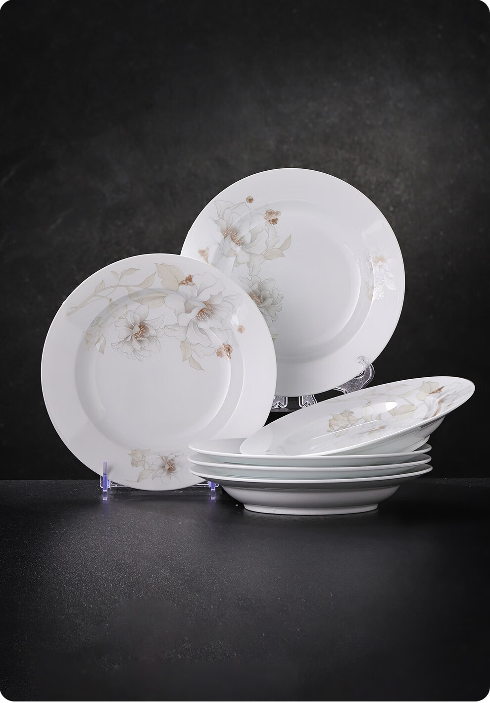 Jdz Ceramic Household Plates And Dishes, Healthy White Porcelain, 8-Inch Deep Plate Set, 6-Piece Set, Dish Plate Set, Fresh And Elegant Fragrance 16