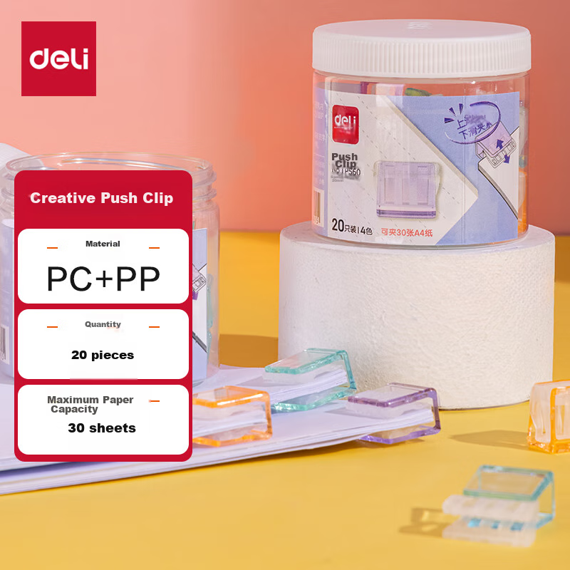 Deli Tube Push Clips, Transparent Ticket Holder Creative Push Clip, Exam Paper Folder File Folder, Storage Small Clips, Office Supplies, Mixed Colors, 20 Pieces/tube, TP560