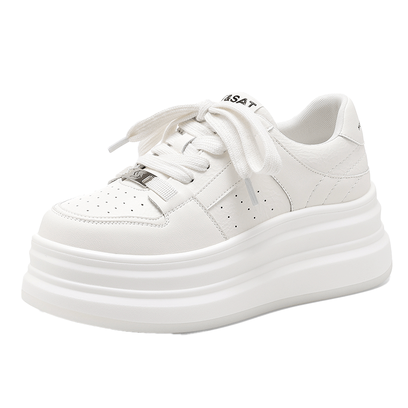 St&Sat Women's Thick-Soled Sneakers, Spring 2025 New Versatile Casual Shoes White Sneakers SSD1112C55, Beige, Size 36