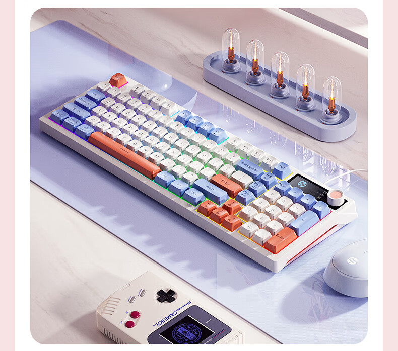 HP K500F Mechanical Feel Wired Keyboard, Quiet Multifunctional Knob for Office And Gaming, Compatible with Desktop Computers And Laptops, Pink And White Color, 98-Key Layout 18