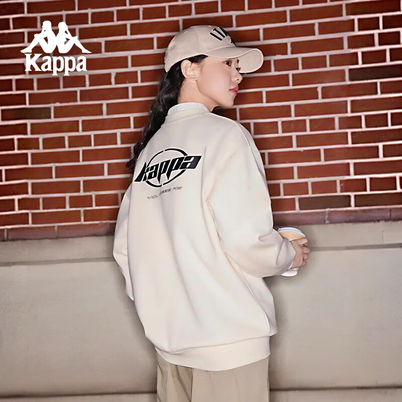 Kappa Pullover Hoodie for Couples, Loose-Fitting Sports Sweatshirt, Casual Round Neck Jacket K0CZ2WT93V, Romantic White, 2XL