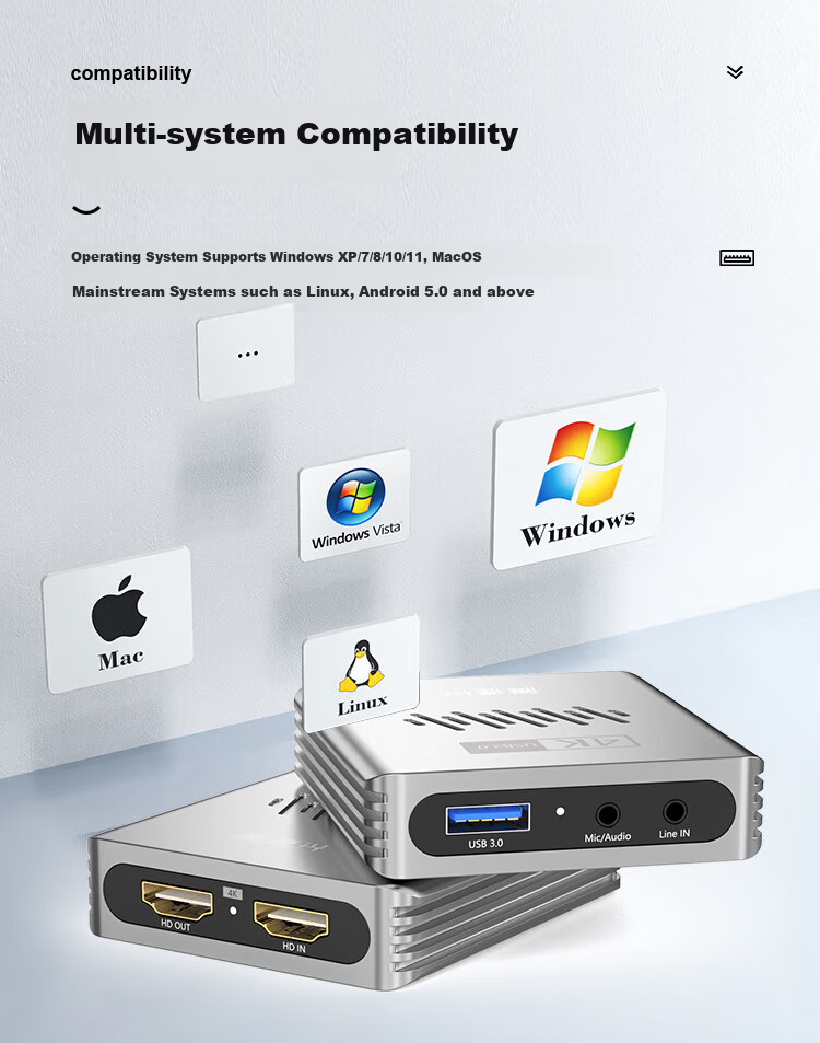 Tengjiexing HDMI Single-Channel Video Capture Card, High-Definition 4K Input 1080P Capture USB 3.0 Loop-Out, Specialized Capture Device for Gaming Live Streaming And Computer Recording TJX-CK301 5