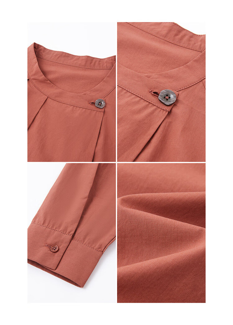 Dme [Pure Cotton Comfort Zone] Spring Chinese-Style New Chic Pleated Round Neck Shirt, Lazy-Fit Blouse Top 4