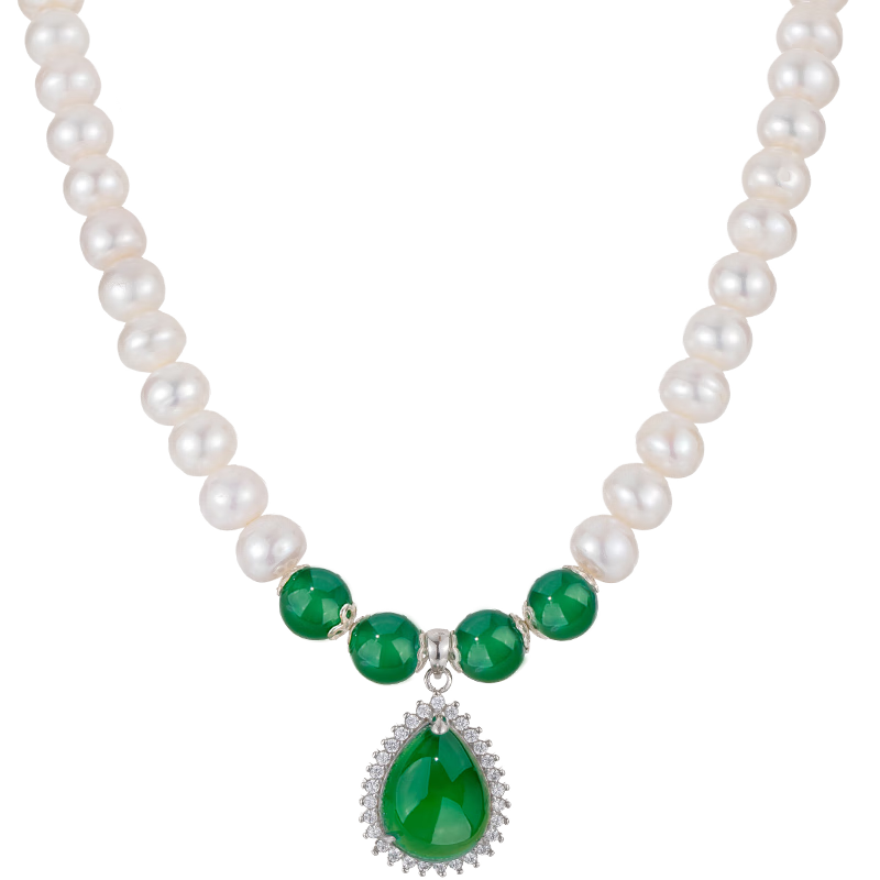 Qlady Freshwater Pearl Necklace for Women, Pure Silver Jewelry Pearl Pendant, Luxurious Beaded Necklace, Mother's Day Birthday Gift for Mom Or Wife