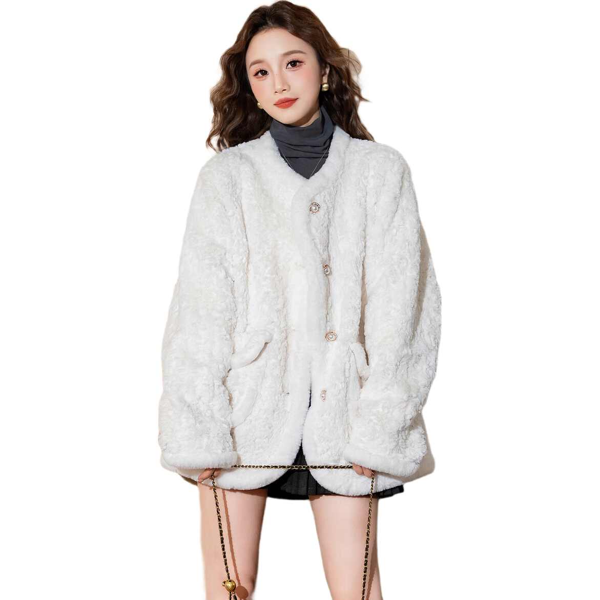 TonLion 2025 Women's Faux Lamb Wool Chic Coat High-End Loose Fit Trendy Plush Thick Jacket