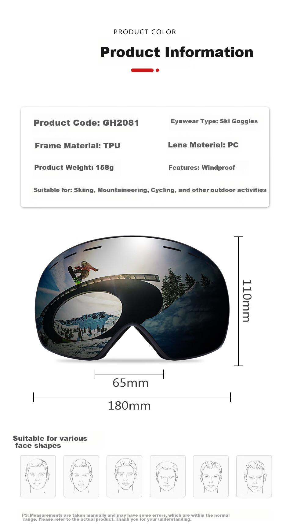SooGree Ski Goggles for Adults, Anti-Fog Ski Glasses for Men And Women, Double-Layer Wearable with Prescription Lenses, Skiing Equipment for Mountaineering 6
