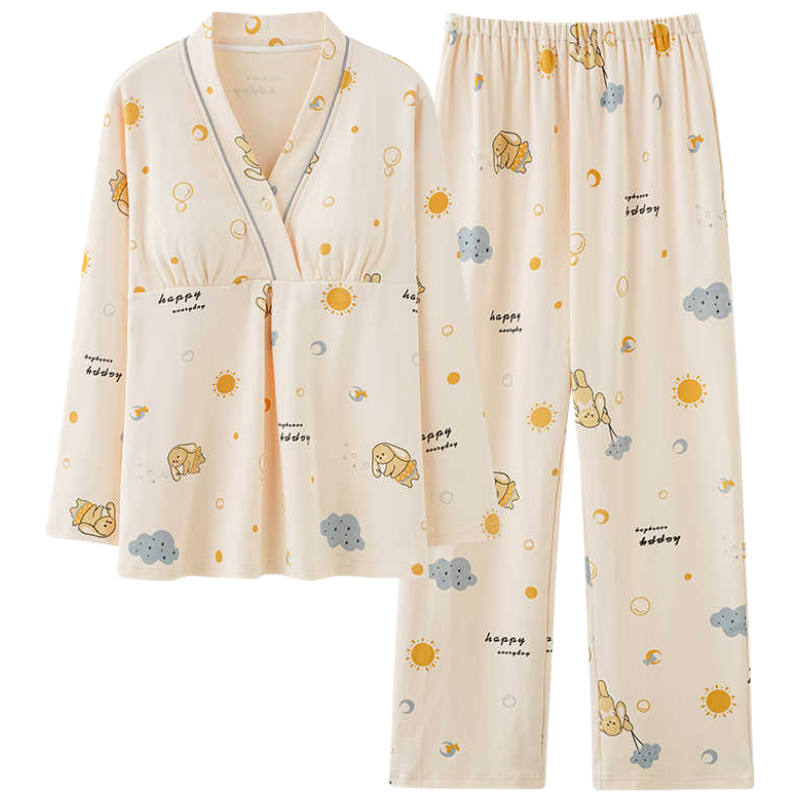 Aibaozi Maternity Postpartum Pajamas Spring and Autumn Maternity Sleepwear Nursing Clothes Maternity Homewear Sweetheart Paradise Size L M437