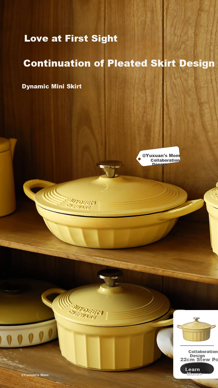 Buydeem Enamel Cast Iron Pot, Stew Pot, Braising Pot, Baking Pot, Seafood Pot, White Enamel, 28cm, Flowing Gold, Purple 9