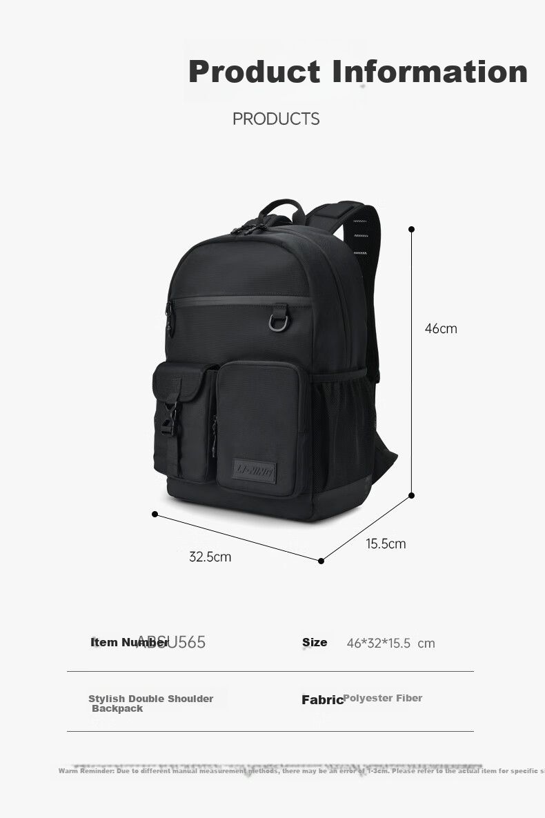 Li-Ning Table Tennis Backpack, Casual Outdoor Bag for Men And Women, Student Schoolbag, Laptop Bag, Lightweight Multifunctional Sports Bag 15