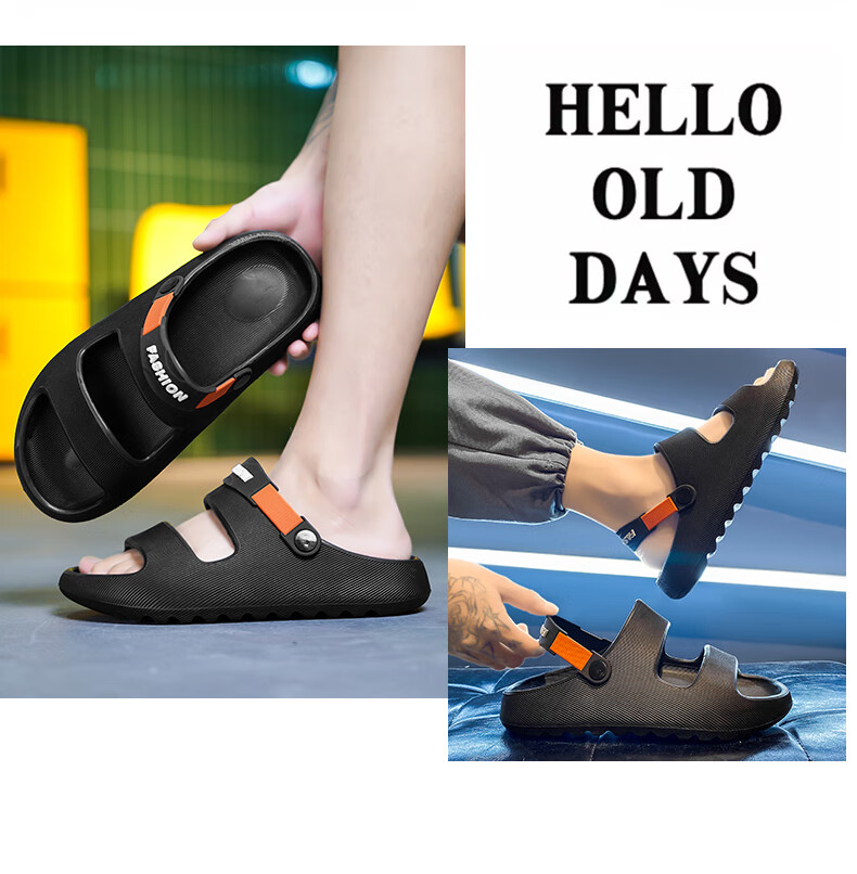 CARTELO Men's Sandals, Summer Casual Breathable Hole Shoes, Fashionable Two-Way Beach Shoes for Men, 1572 Black And Orange, Size 42-43 13
