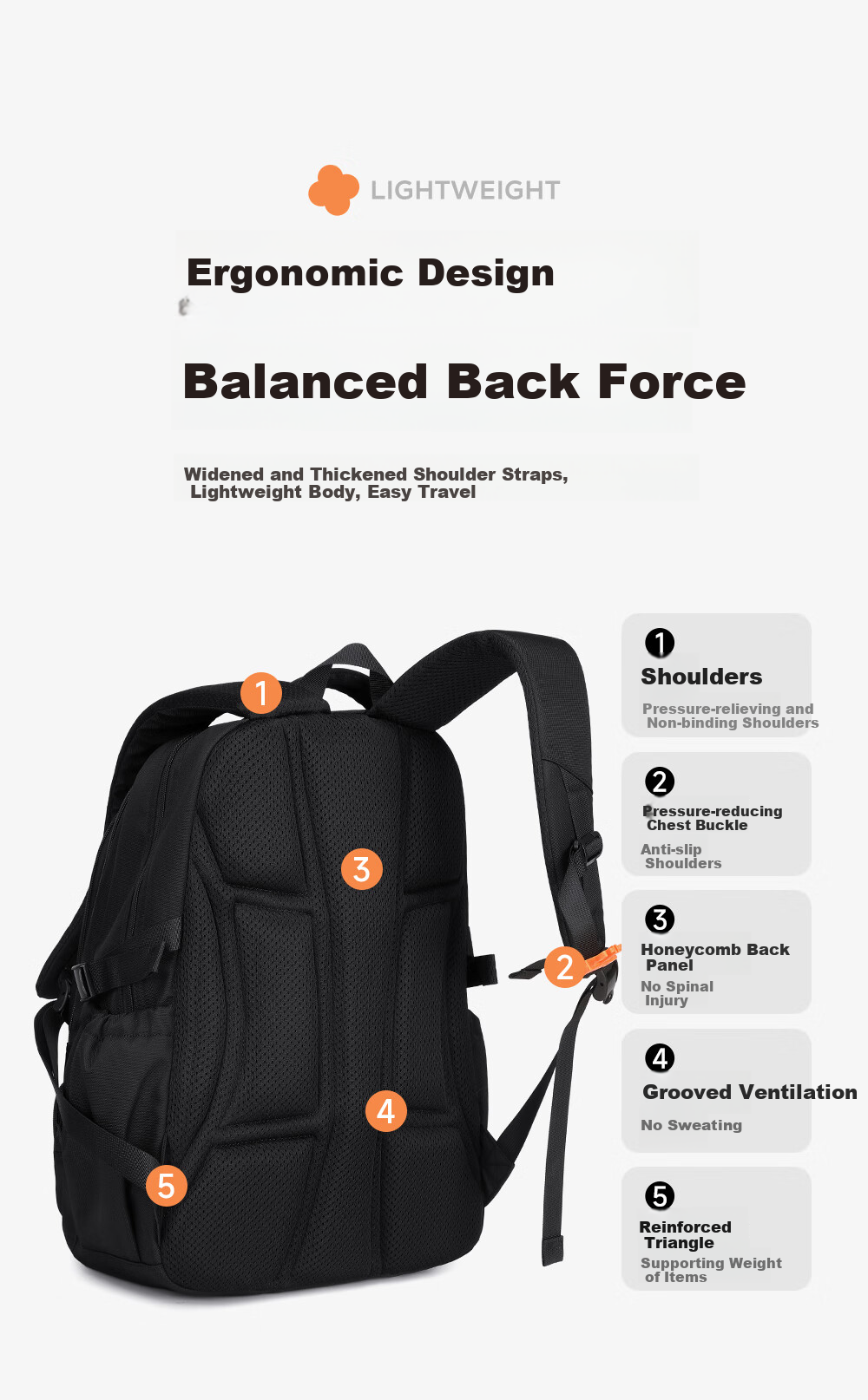 RUiPAi Backpack, 40L Large Capacity, for Middle School And High School Students, Boys And Girls, Lightweight Spine Protection, College Students, Water-Resistant, Double Shoulder Bag, Travel Backpack 6