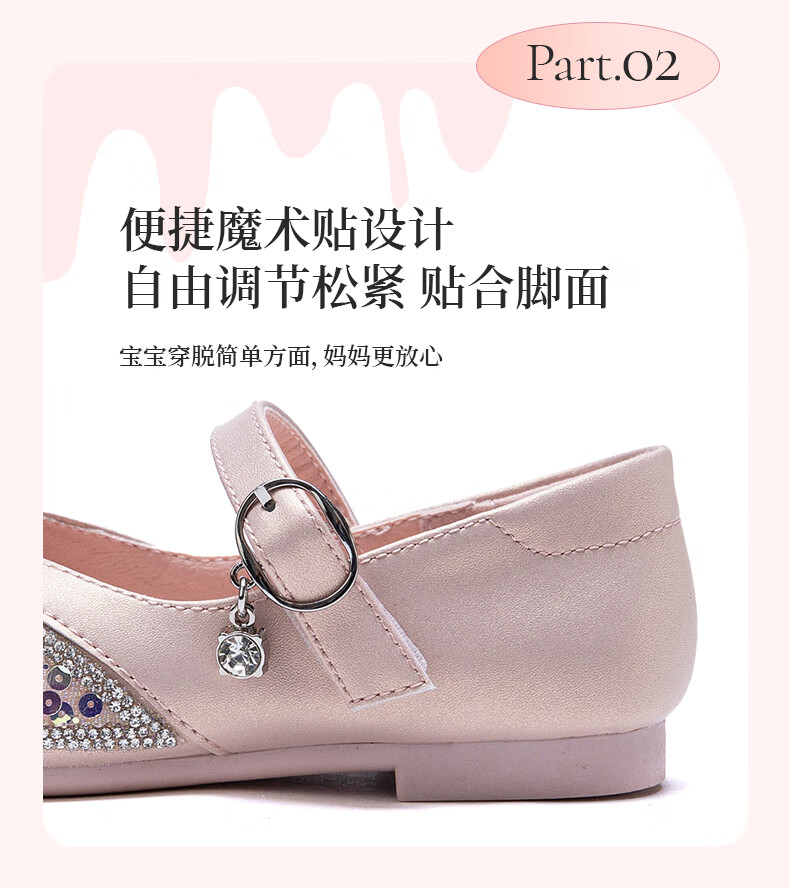 Fulomi Girls' Leather Shoes Spring Autumn New Soft Sole Sweet Crystal Princess Shoes Children's Performance Shoes Pearl Pink Size 29 3