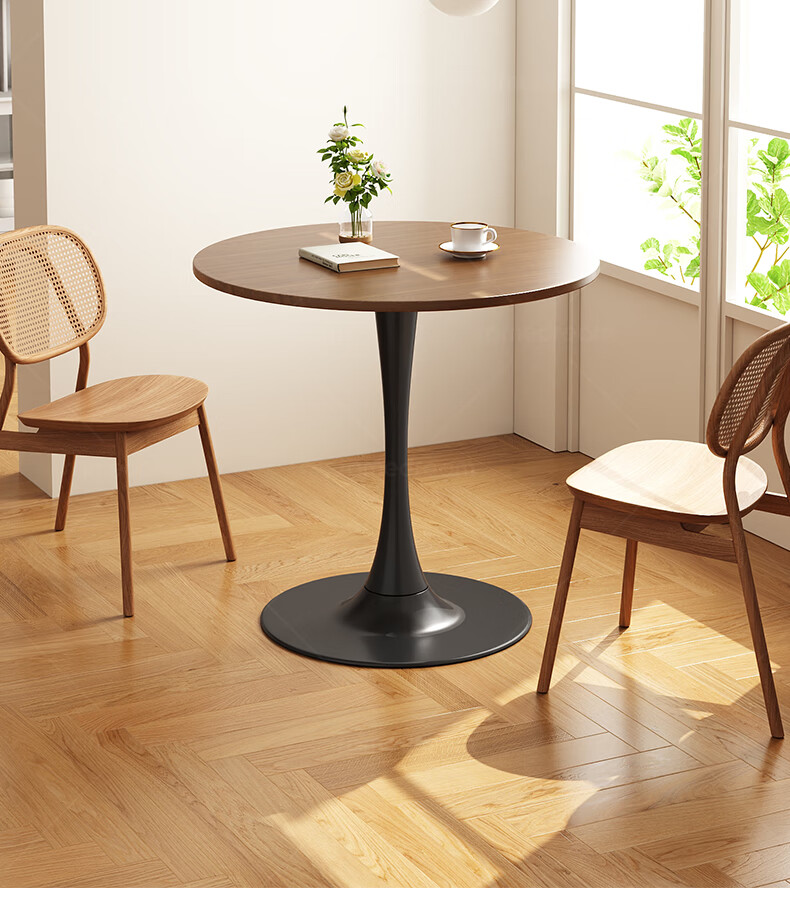 XIAOJIANGCAI Round Dining Table for Home, Small Apartment Restaurant Table, Balcony High-End Table, Tulip Negotiation Table, Walnut, 70*73 19