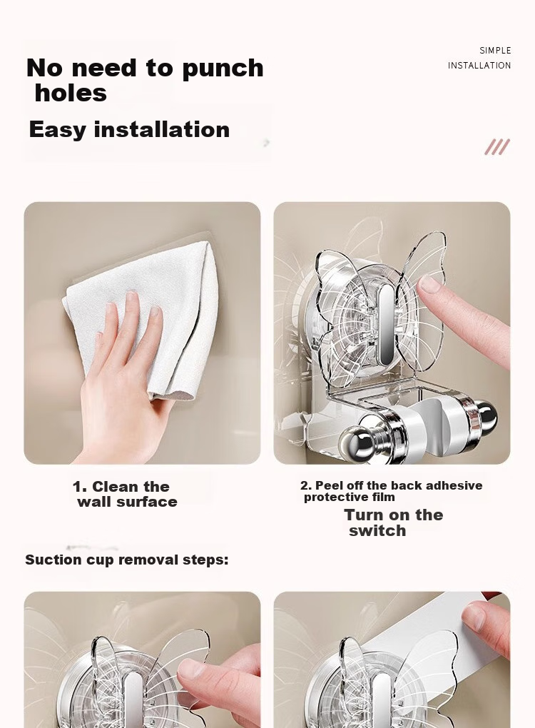 Jialifang Suction Cup No-Drill Shower Head Holder, Bathroom Movable Storage Rack with Fixed Hooks for Children's Use 13